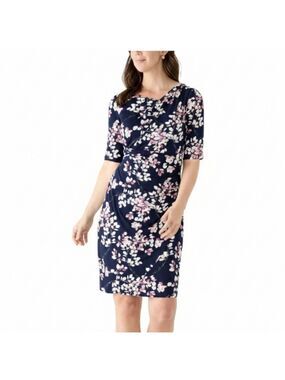 Connected Apparel Floral Knee-Length Faux Wrap Dress Size 12